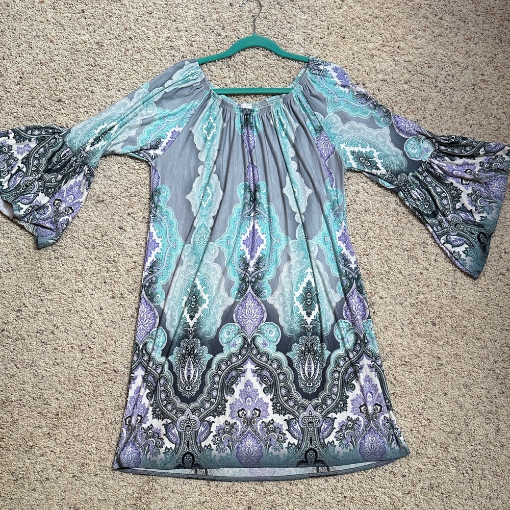 Elegant Paisley Bell Sleeve Dress
